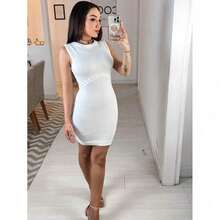 Vestido Tranca meio Vestido mid tricot femenina Alça Canelado Modal - BRANCO - Visão 1