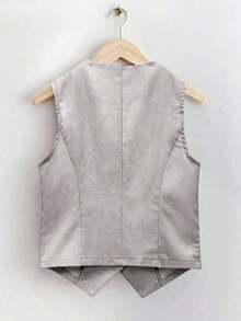 Chaleco corto de lino casual para mujer para primavera y verano - Gris - Ver 2