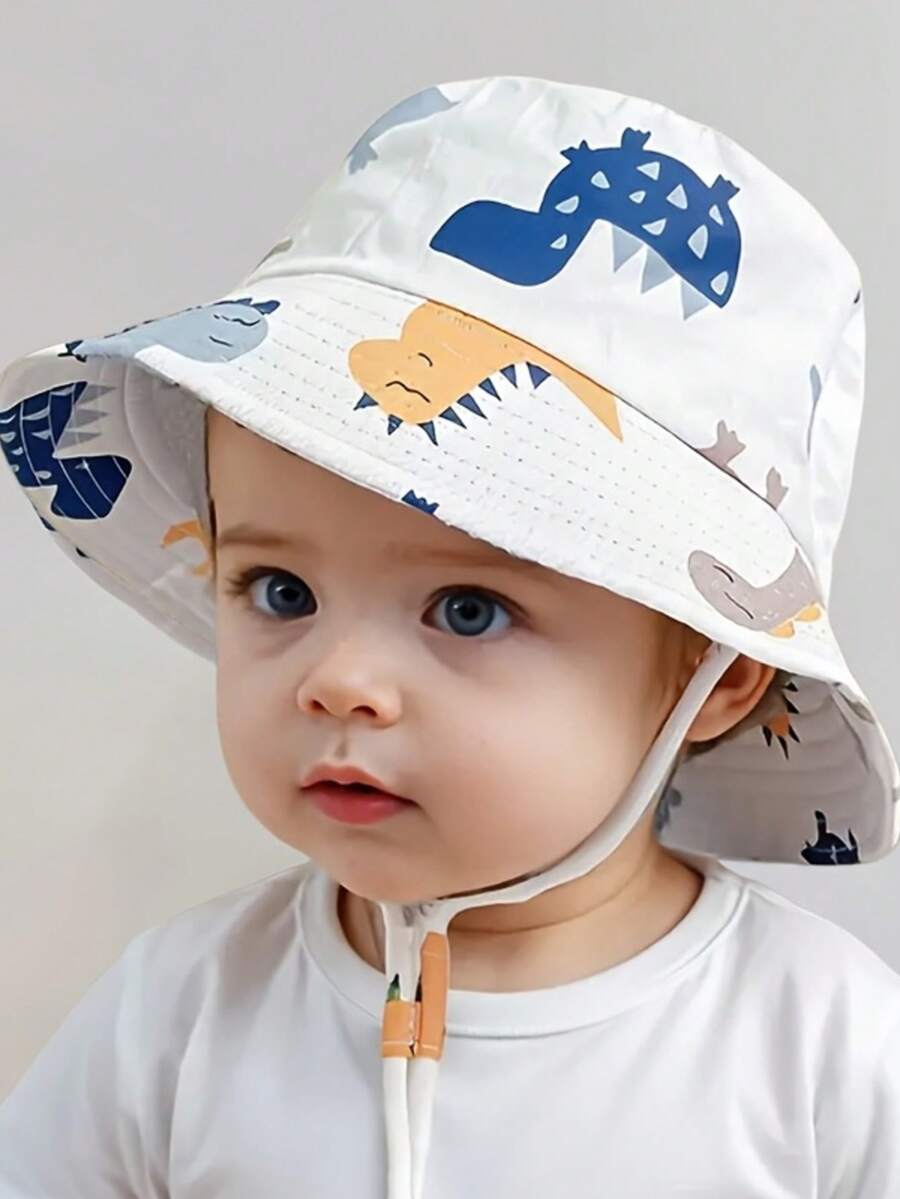1pc Cartoon Ocean Animal Pattern Light Blue Baby/Toddler Sun Hat, Suitable For Spring, Summer, Autumn Outdoor Sun Protection - White - View 1