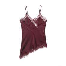 Nuevo Top de estilo lencería con decoración de encaje de moda europea para mujer, estilo veraniego - Carmesí - Ver 2