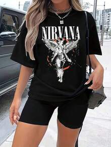 1 Piece 180g Women's T-Shirt, Men's Casual Cotton Crew Neck T-Shirt. Women's Sports T-Shirt. Designed By Y2K Artists In The Bababask Style, Made From 100% Pure Cotton. Creative Cartoon Pattern Design, Comfortable Short Sleeves - 黑色 - 查看 6
