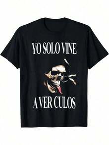 Camiseta de hombre 100% algodón Y2K streetwear con estampado gráfico de calavera y "I Just Came To See Butts" - Camiseta negra casual de hip-hop de manga corta y cuello redondo para atuendo casual, regalo divertido para hombres, estilo urbano, estilo callejero, camiseta duradera, tela suave, top estampado, jóvenes adultos - Negro - Ver 7