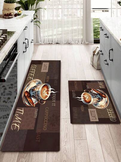 1/2 Pieces Farm Kitchen Carpet Set, Coffee Style Theme Decorative Kitchen Carpet, Non-Slip Absorbent Washable Floor Mat, Family Indoor Carpet.