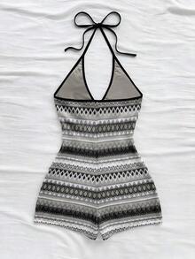 Nuevo mono mini con tirantes de punto multicolor a rayas, sin espalda, adecuado para otoño/invierno, Halloween, Año Nuevo, carnaval, fiesta, cita, té de la tarde, playa, como capa o prenda exterior - Gris - Ver 2