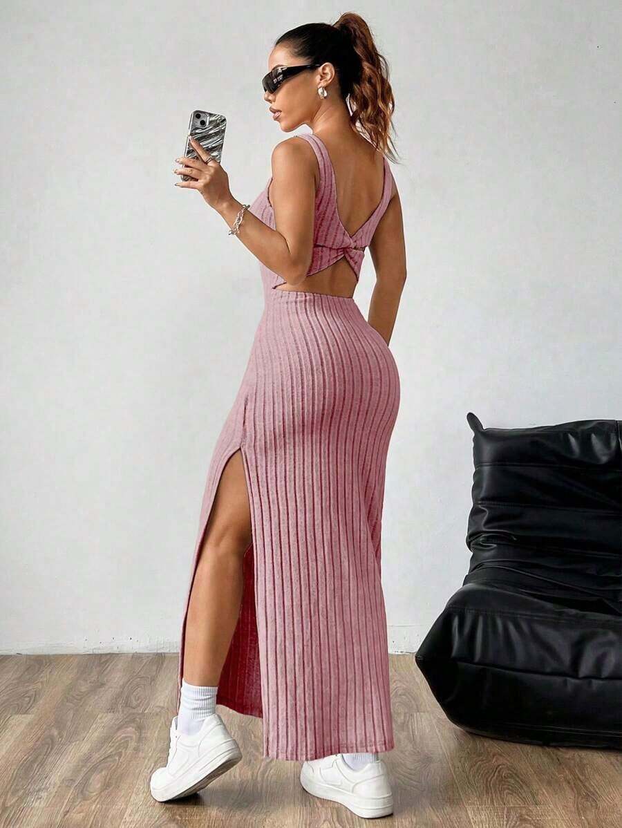 maxi informal sin mangas con abertura lateral, atuendo de mujer - Rosa - Ver 1