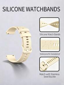 1件杏色矽膠手錶錶帶，相容於 Galaxy Watch 7 FE 6 5 4 40mm 44mm / Watch 5 Pro 45mm 44mm / Watch 6 43mm / Watch 4 Classic 46mm，經典款，22mm 20mm 戶外運動瑜伽健身，防水防汗矽膠手錶錶帶，適合女性，母親節、教師節禮物，智慧手錶配件，手錶錶帶 - 杏色 - 查看 4