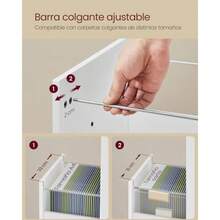 VASAGLE Archivador de Oficina, Cajonera de Oficina con 3 Cajones, Ruedas, para Documentos Formato A4, Barra Regulable, Blanco Nube MOFC065WB01 - Blanco Nube - Ver 5