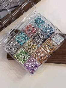 Set de 12 piezas de decoraciones de arte de uñas con diamante de imitación redondos, tachuelas de uñas planas multicolor de 2 mm brillantes para manualidades DIY - Multicolor - Ver 5