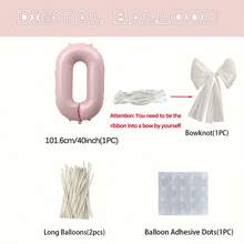 Bộ bóng bay số màu hồng 40 inch, bóng bay tráng bạc màu hồng từ 0-9, kèm nơ trắng và bóng bay dài, thích hợp cho tiệc sinh nhật, kỷ niệm, chụp ảnh lưu niệm, đám cưới, trang trí tiệc mừng em bé. - Màu hồng nhạt - Xem 10