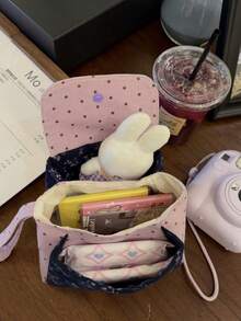 1 pieza Bolsa de maquillaje con estampado floral morado, bolsa de almacenamiento de alta calidad estilo Ins para niñas, estuche de lápices de gran capacidad, bolsa de papelería, bolsa para cámara, bolsa para toallas sanitarias, soporte para toallitas húmedas, adecuado para estudiantes y la escuela - Morado - Ver 6