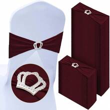 10pcs Chair Back Decorative Bowknot Elastic Bands, Chair Sash With Silver Crown Buckle, Suitable For Wedding Party Christening Chair Decoration - Multicolor - View 9