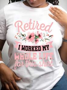 Camiseta Casual para Mujeres Talla Grande, Vida Retirada, Trabajé Toda Mi Vida por Esta Camiseta, Camiseta Cómoda y Holgada de Cuello Redondo para Mujeres, Adecuada para Todas las Estaciones, Lavable a Máquina, Ropa de Mujer para San Valentín, Atuendo para Citas, Navidad, Atuendo - Blanco - Ver 7