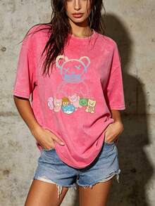 Women's Bear Print T-Shirt, Soft And Comfortable, 180g - Perfect Gift For Family And Friends | Casual Summer T-Shirt Suitable For Work And Leisure. | Modern And Attractive Design, Suitable For Both Outdoor And Indoor Wear. | Ideal For Labor Day Celebrations And Company Gatherings. D1UD - 粉紅色 - 查看 1