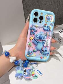 Disney Lilo & Stitch Phone Case With Stitch Charm And Stitch Lanyard - Cute Stitch Protective Case With Sticker Style And Pastel Gradient Background Design, Equipped With Delicate Stitch Decorative Lanyard And Beaded Bracelet For Easy Carrying, Compatible With IPhone 17, 16, 15, 14, 13, 12, 11 Pro Series, Ideal For Birthdays, Holidays, Anniversaries, Graduation Gifts, Or Any Special Occasion To Surprise Family, Friends, Classmates, And Loved Ones. - White - View 6