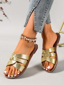 Ximi Ruo Women's Casual Flat Sandals, Woven Roman Style, Open Toe, Suitable For Spring, Summer, Beach, Vacation, Dresses - Gold - View 6