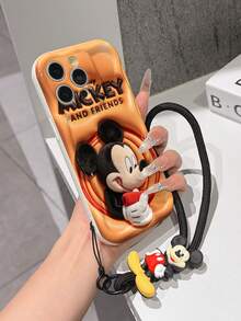 Disney Mickey Mouse Phone Case With Mickey Charm And Lanyard - Cute Mickey Protective Case With Orange Gradient Background And Red Ring Accent Design, Equipped With Delicate Mickey Decorative Lanyard And Beaded Bracelet For Easy Carrying, Compatible With IPhone 17, 16, 15, 14, 13, 12, 11 Pro Series, Ideal For Birthdays, Holidays, Anniversaries, Graduation Gifts, Or Any Special Occasion To Surprise Family, Friends, Classmates, And Loved Ones. - White - View 4