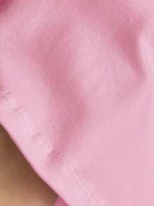 Camiseta ajustada de mujer de cuello de pico, manga raglán, color azul claro, estilo minimalista casual, 95% algodón - Rosa - Ver 5