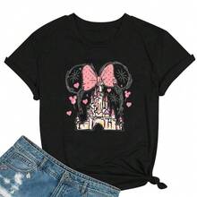 Women's Magic Shirt, Castle Graphic T-Shirt, Magic Kingdom T-Shirt, Cute Holiday Shirt, Casual Short Sleeve T-Shirts - 黑c - 查看 9
