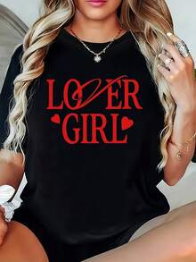 Talla Grande - Talla Grande - Camiseta Oversize con Estampado de AMOR y Corazón | Blusa de Manga Corta y Cuello Redondo para Talla Grande, Lavable a Máquina, Outfit Casual, I para Fiestas y Ropa Casual, Negro - Negro - Ver 2