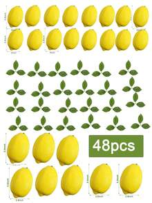 2/12/24/48 piezas Limón realista con hojas, dos tamaños de decoración de limón amarillo artificial, fruta realista, adecuado para decoración de tazón/plato, centro de mesa, decoración de verano de cocina, decoración de frutas, hogar, cocina, mesa de comedor, gabinete, accesorios de fotografía para fiestas, plantas artificiales - Multicolor - Ver 15