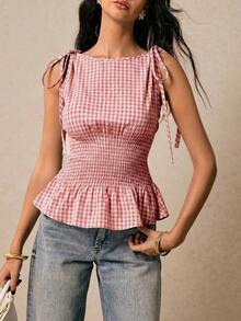 Top casual de tirantes con estampado de plantas para vacaciones de mujer - Rosa vieja - Ver 4