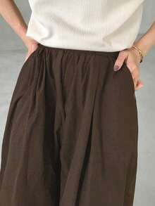 Pantalón ancho y suelto de pierna ancha y culotte negro para mujer, primavera - Negro - Ver 9
