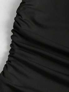 Nueva camiseta casual de primavera/verano para mujer, de estilo elegante y chic de la calle, con hombro asimétrico, ajuste delgado, deportiva, versátil y cómoda - Negro - Ver 3