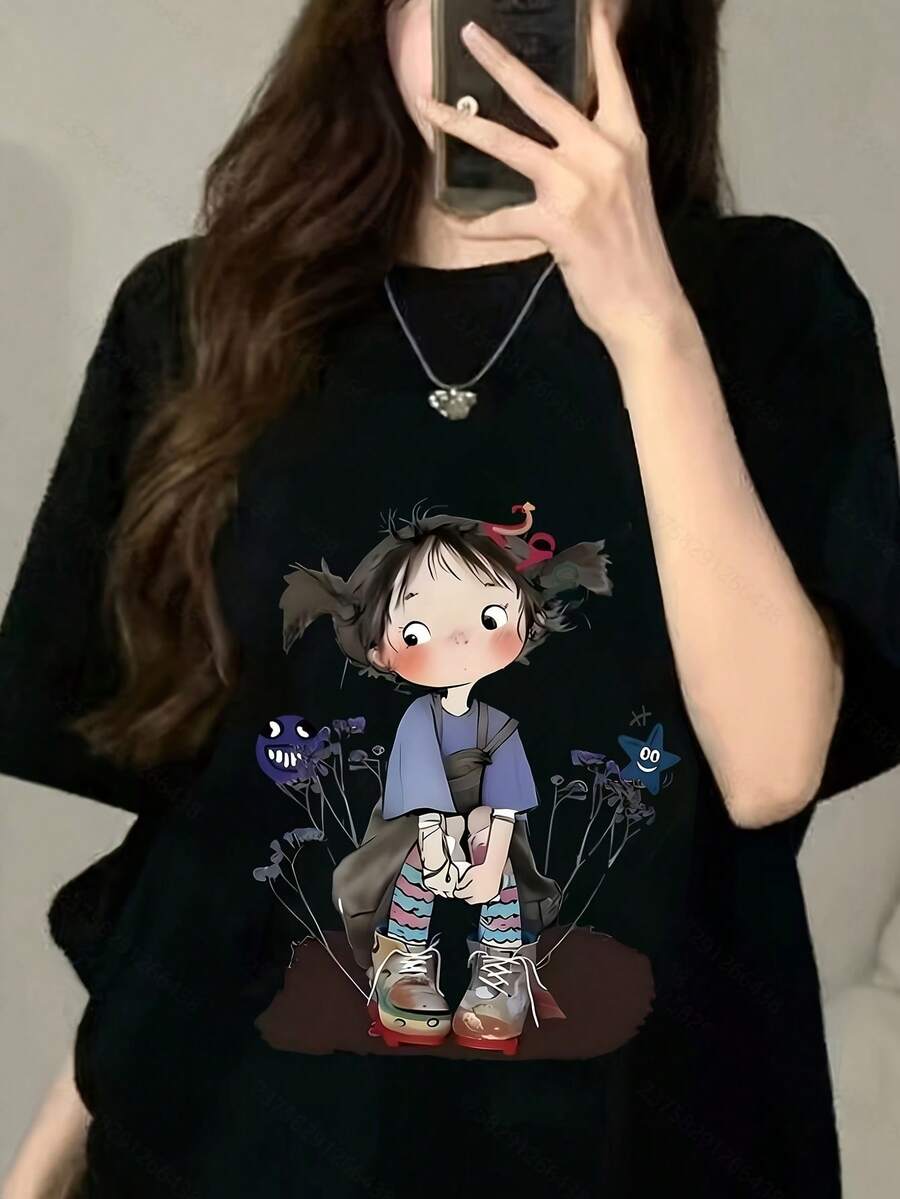 Camiseta de Manga Corta Dulce Salado Albaricoque para Mujer, Nueva   de Verano 2025, Holgada y Ajustada, Top Casual