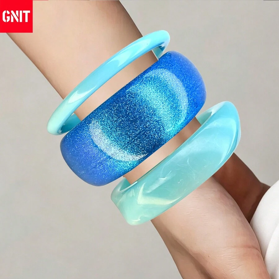 GNIT 3件/1件 透明樹脂手鍊，亮面多元素幾何設計，復古風格，度假時尚造型手鍊