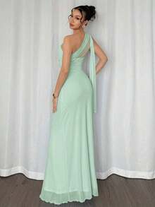 xheFirerie Vestido maxi ajustado de estilo elegante y romántico, con cuello asimétrico, adecuado para fiesta, vacaciones en la playa, vuelta al colegio, citas románticas, temporada de bodas, cumpleaños, Pascua, primavera/veranoxhe - Agua verde azul - Ver 5