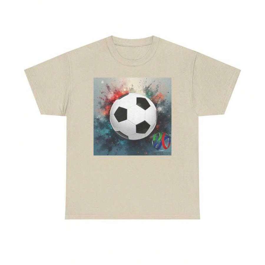 Camiseta Unisex de Algodón Puro, Cuello Redondo, Talla Grande, Estilo Casual, para la Copa Mundial de Fútbol 2026 - Negro - Ver 1