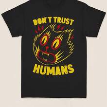 Camiseta con Gráfico de Gato Enojado Vintage de Dont Trust Humans para Hombre y Mujer, Estilo Retro, Divertido, Gótico, Horror, Humor Negro, Ropa Urbana Informal - forma - Ver 1