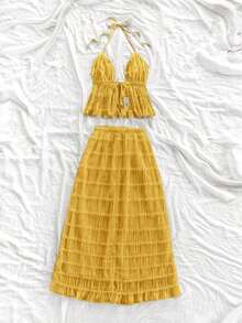 Nuevo top sin espalda con tirantes ajustables y textura, para primavera, verano, Pascua, festivales de música electrónica, estilo occidental para mujer, bohemio, vaquera, modesto, estilo fairy core, vacaciones tropicales, despedida de soltera, - Naranja - Ver 2
