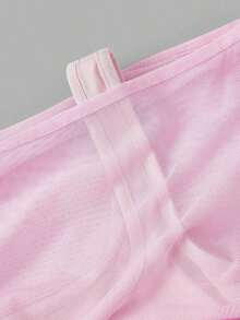 Top de chaleco de unicolor cubierto por una manga abullonada de malla color albaricoque para mujer - Rosa - Ver 4