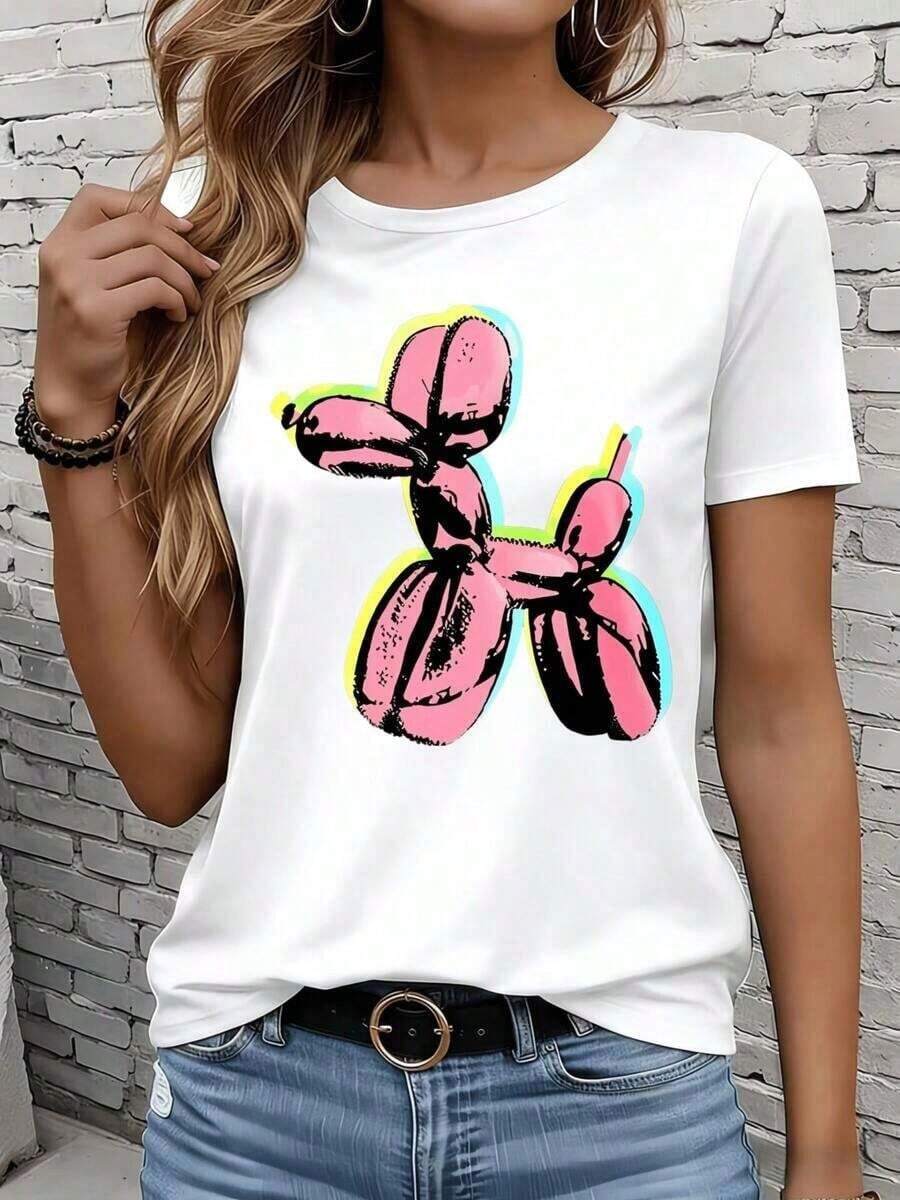 Camisetas De Calor Para MujerLas Camisetas De Manga Corta Para Mujer En Blanco Y Negro Son Adecuadas Para El Ocio Diario, El Hogar Y Los Viajes Al Aire Libre. Camiseta Con Estampado De Perro Globo Para Mujer, Top Casual De Verano, Camiseta De Manga Corta Con Cuello Redondo Y Estampado De Animales En Rosa, Camisa De Moda, Regalo Para Fiestas. - Blanco - Ver 1