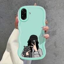 Girl Macaron Wavy Edge Phone Case, Suitable For Girls And Cats, Compatible With Galaxy/Compatible With Honor/HW - Black - View 11