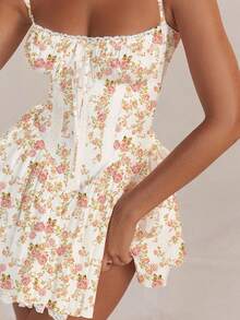 Women's Short Dress With Lace Straps And Fitted Design - 粉色 - 查看 2