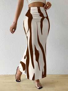 Falda plisada con estampado para mujeres, - Café integral - Ver 4