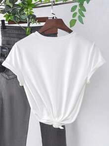 1 Pieza de Camiseta Casual de Moda para Hombres y Mujeres, con Estampado de Letras, Corte Regular, Manga Corta, Cuello Redondo, Versátil, fácil de combinar, adecuada para uso diario, estilo urbano, ropa de vacaciones, ropa de fin de semana. - Blanco - Ver 2