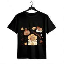 Tops para mujer Casual de Algodón para Mujer con Estampado de Capibara, Manga Corta y Cuello Redondo - Negro - Ver 3