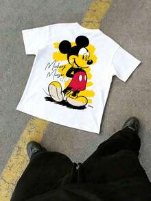Men's Disney Sketch Mickey Tee, Artistic Print, Loose & Comfortable, Casual Versatile Wear. - trắng - Xem 3