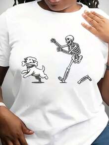 Camiseta de Halloween para perro, regalo para amantes de los perros, camiseta divertida con esqueleto, camiseta de esqueleto de Halloween, camiseta espeluznante, camiseta de temporada espeluznante, camiseta retro de Halloween. Camiseta holgada, casual y versátil, estilo Y2k. - Blanco - Ver 1