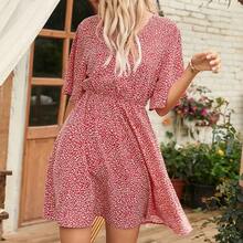 2024 Europe And United States Spring And Summer Novelty Women's Printed V-Neck Short Sleeve Casual Loose Dress For Women - 羅莎 - 查看 6