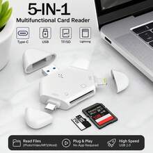 三合一磁吸读卡器，多功能USB/Lightning/Type-C三种接口，兼容SD/TF卡和USB3.0，适用于、Type-C、USB、电脑、相机、安卓设备、平板电脑，支持SD/TF OTG功能 - 查看 2
