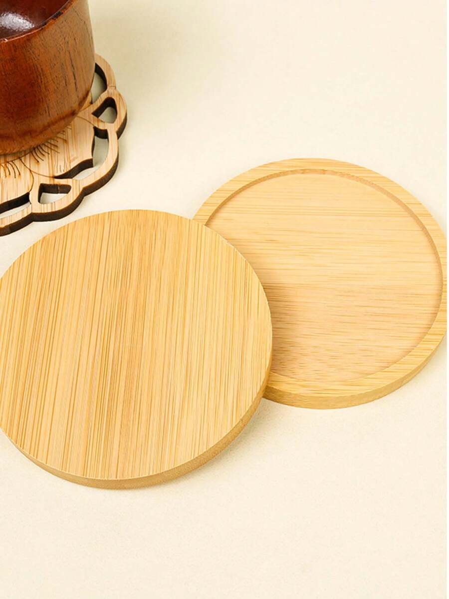 1pc Mosaic Round Bamboo Coaster, Heat-Resistant Placemat, Rotatable Bamboo & Wood Spice Rack Tray, Multi-Functional Bamboo & Wood Tray For Kitchen, Bedroom, Tabletop Decor - Multicolor - View 1