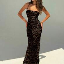 Women's Elegant Sexy Leopard Print Backless Halter Maxi Party Dress, Summer Holiday Outfits , Elegant And Sexy Leopard Print Dress Is Perfect For A Spring Vacation Cruise Or Weekend Getaway, And Is Also An Ideal Choice For Women's Summer And Spring Break Outfits. Valentine's Day Dress - Multicolor - Ver 6