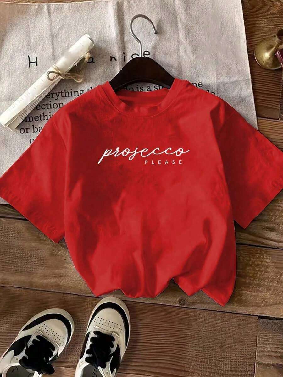 Camiseta de manga corta de verano 100% algodón para mujer, estampada, a la moda, transpirable, combina con todo, 100% algodón. - Rojo - Ver 1