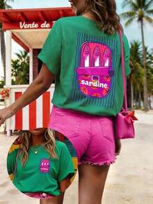 DrmWander Camiseta gráfica para mujer, camiseta de manga corta de estilo casual y urbano, top de verano lindo - Verde 7 - Ver 5