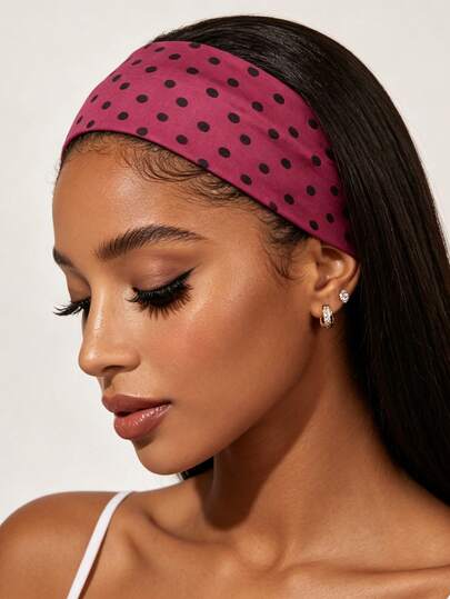 Polka Dot Print Wide Headband - Soft Stretchy Hair Band For Women, Non-Slip Elastic Headwrap For Daily & Casual Wear Burgundy Polka Dot Wide Hairband - Comfortable & Breathable Stretchy Headband, Fashion Accessory For All Hair Types Elastic Polka Dot Wide Headband - Lightweight & Durable Hair Accessory, Perfect For Workouts, Travel & Daily Use