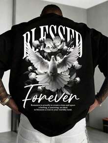 Camiseta de Manga Corta con Estampado Gráfico Simple y Versátil para Hombre - Negro - Ver 1